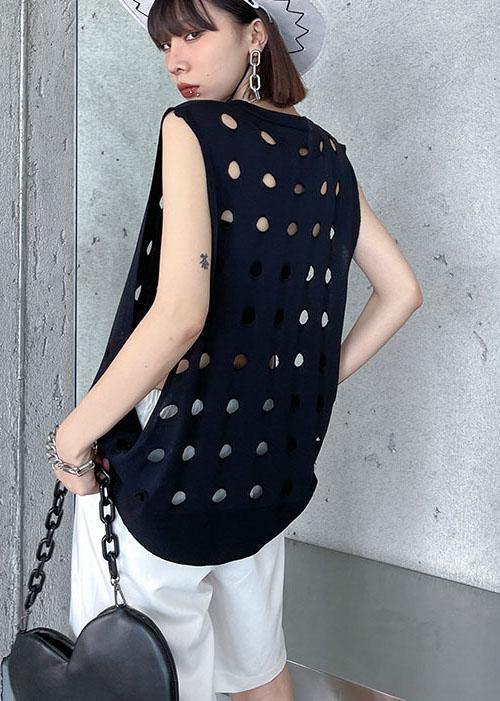 Vintage Black O Neck Hole Beach Cotton Vest