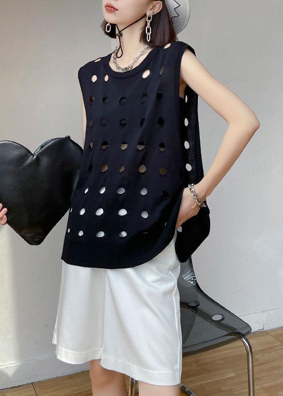 Vintage Black O Neck Hole Beach Cotton Vest